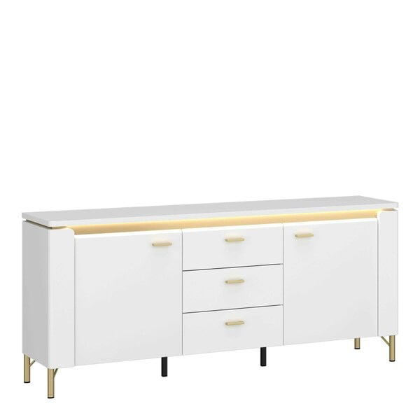 Wyld Haus Maribo White TV Cabinet 2 Door 3 Drawer Gloss Gold Metal Legs
