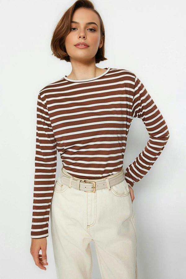 WOVCOR Striped Crew Neck Knit T-Shirt