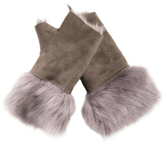 Infinity Leather Womens Shearling  Mittens Fingerless Cuffs Toscana Suede Sheepskin Fur