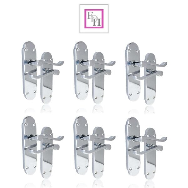 EDH Door Hardware Polished Chrome Victorian Scroll Door Handles on Shaped Backplate – 170mm x 40mm 6 Pairs