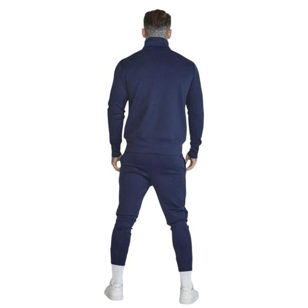 SikSilk Mens Logo Funnel Neck Slim Track Top - Navy - 