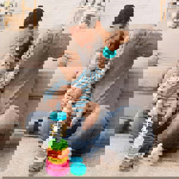 deAO Toys Rainbow Stacking Tower Toy for Toddlers, Colorful Educational Spiral Gears with Rotating Base, Soft and Safe Material