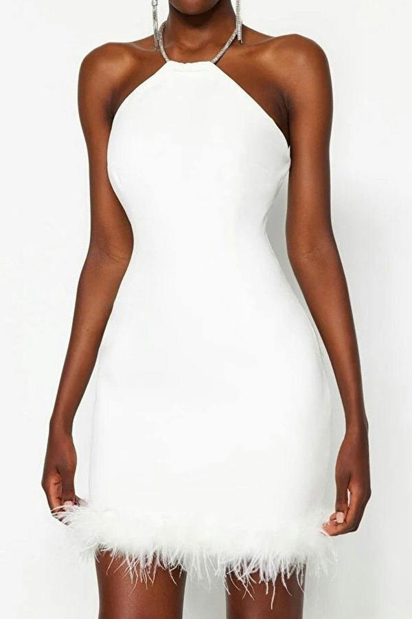 WOVCOR Fitted Sparkling Stone Embellished Woven Short Dress