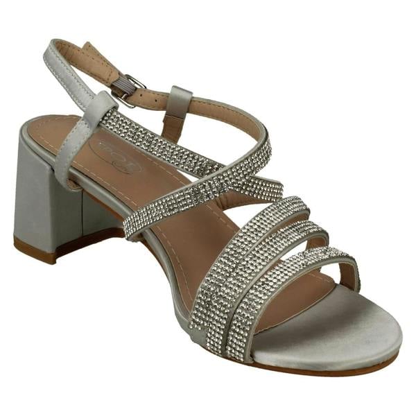 Spot On Ladies Spot On Diamante Strappy Block Heeled Sandals F12037