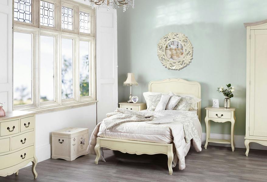 Statement Furniture Juliette French Style Bed with Wooden Headboard. Cream Bed Frame in 3ft 4ft6 5ft 6ft