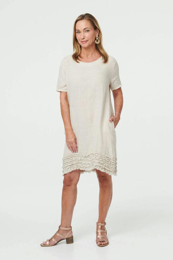 Linen | Frill Hem Short Relaxed Shift Dress