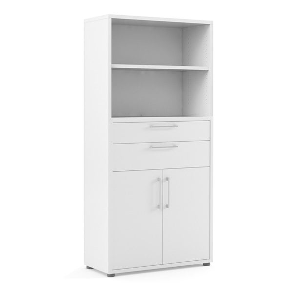 Furniture To Go Prima Bookcase 2 Shelves with 2 Drawers 2 Doors In White