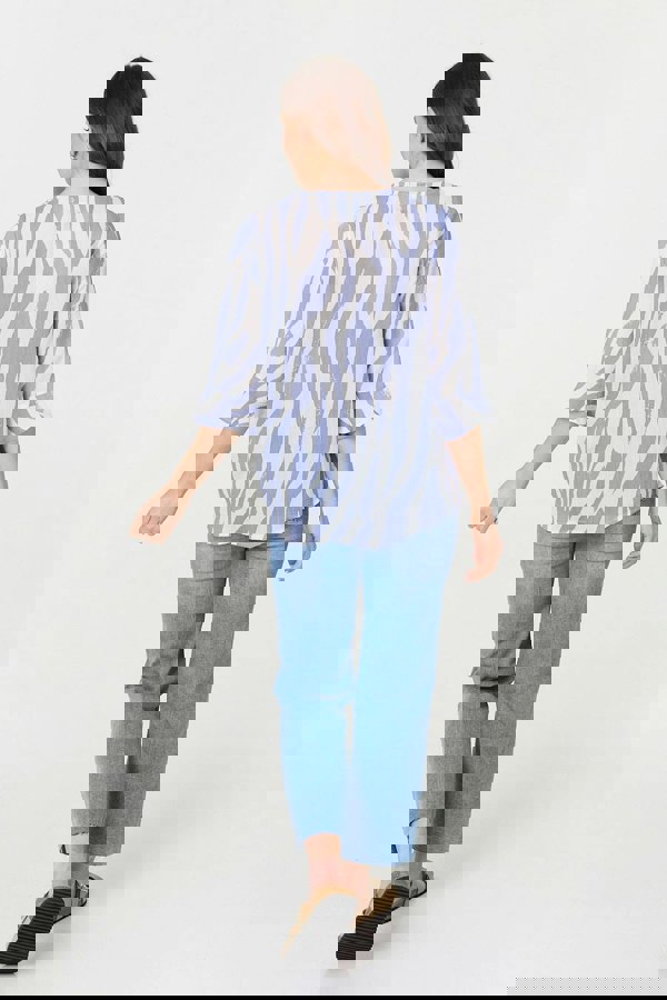 Blue | Animal Print 3/4 Flared Sleeve Blouse