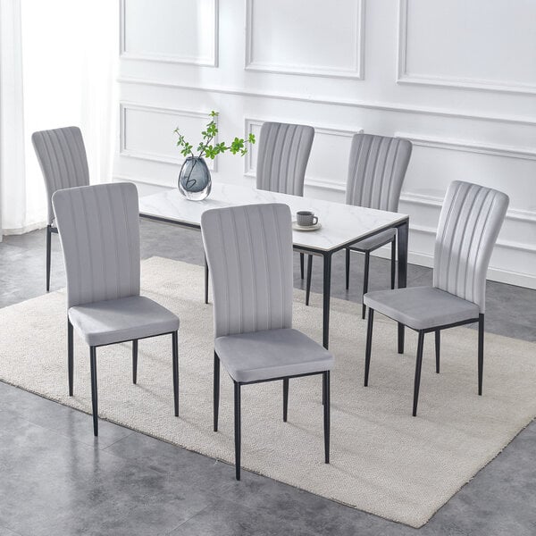 Set of 6 Velvet Effect Dining Chairs Plush Padded Upholstered Accent Chair Elle