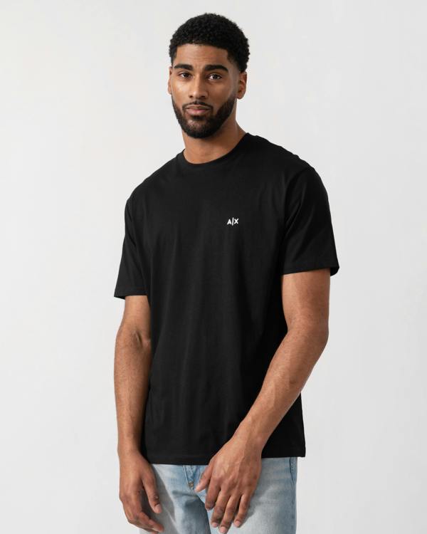 Model wearing Armani Exchange Mens A|X Monogram T-Shirt in Black UC001 - Main
