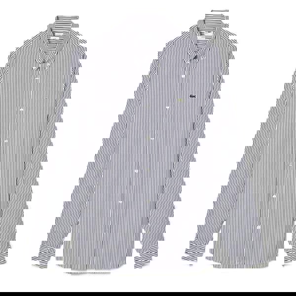 Lacoste Mens Striped Cotton Regular Shirt - White/Navy - 