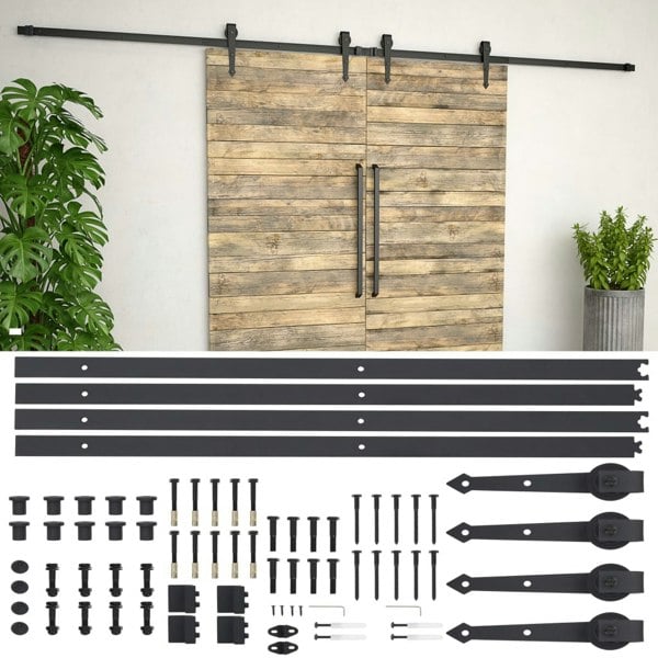 Berkfield Sliding Door Hardware Kit 2x183 cm Steel Black