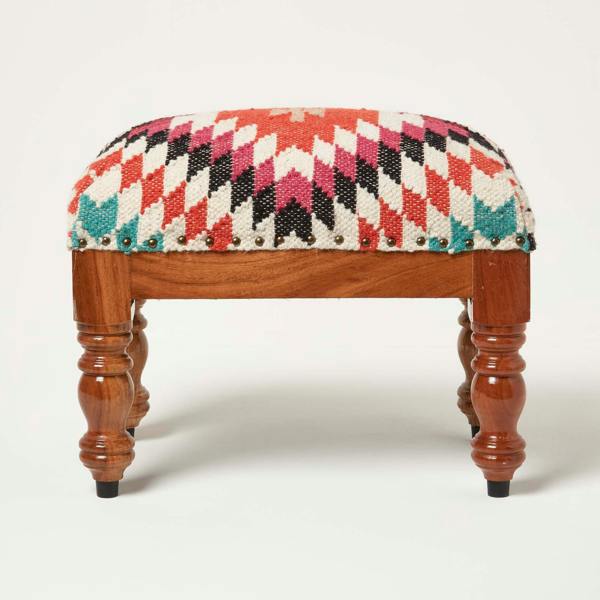HOMESCAPES Manila Handwoven Kilim Footstool