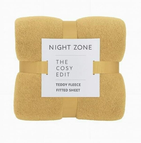 Night Zone Teddy Fleece Fitted Sheet 30cm Deep – Extra Deep Warm Teddy Bear Bedding - Ochre