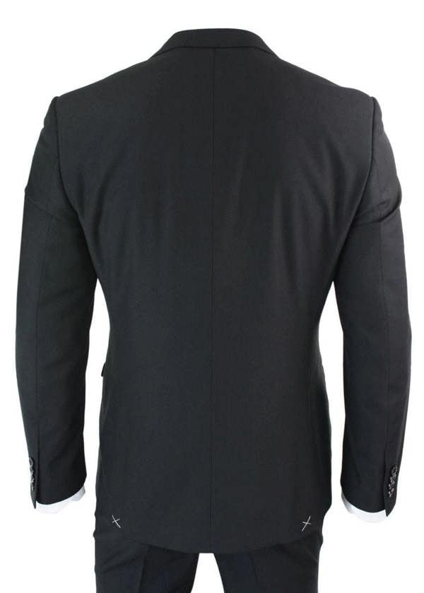 Paul Andrew Mens 3 Piece Plain Black Classic Retro Suit