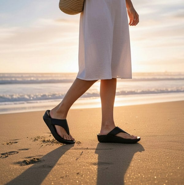 FitFlop LULU Womens Leather Toe Post Sandals Black