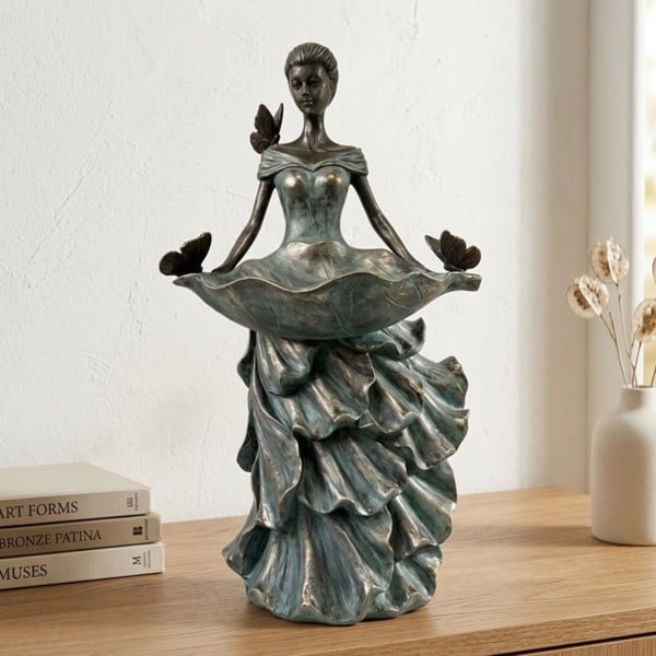 Garden Greatness Bronze Effect Lady with Leaf Sculpture