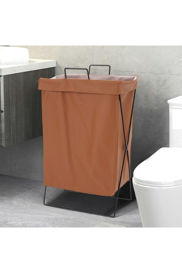 Living and Home Collapsible PU Leather Laundry Hamper with Metal Frame