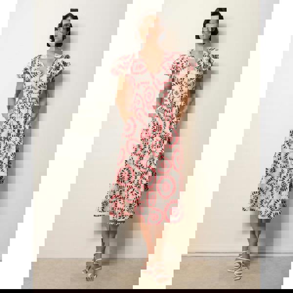 Blue Vanilla V Neck Frill Sleeve Printed Midi Dress