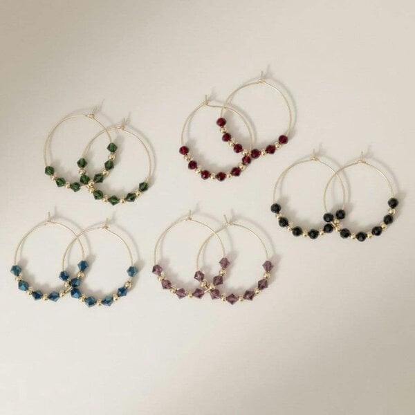 The Colourful Aura Gold Red Beaded 30mm Huggie Multicolour Dainty Boho Summer Hoop Bali Earring - Purple