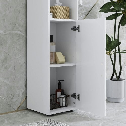 Wyld Haus Dohifa Tall Bathroom Storage Cabinet With Line Embossed Front And Adjustable Shelves White