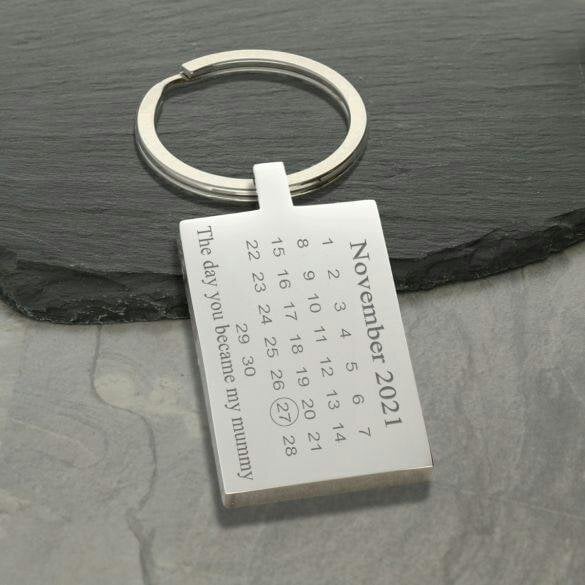 Christopher James of London Mirror Polished Special Date Calendar Rectangle Keyring