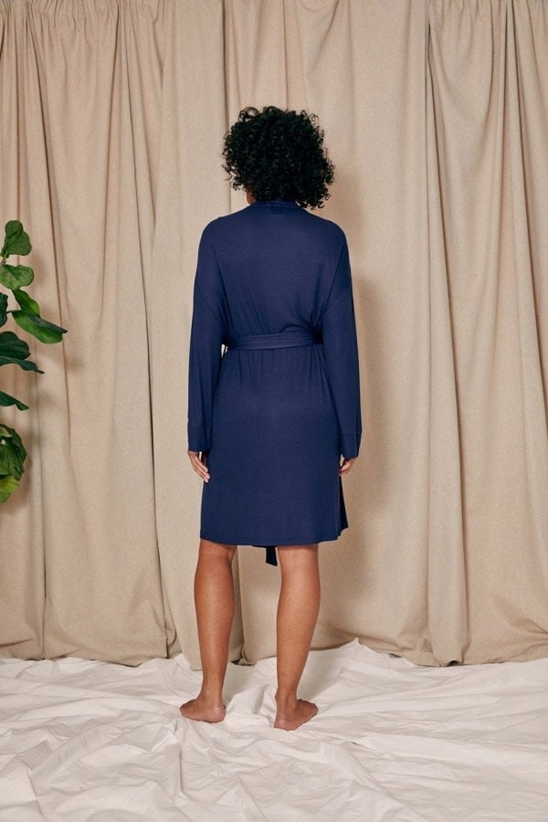 EcoVero Ribbed Robe in MidnightNightwear