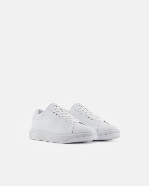 Armani Exchange Mens Leather Sneakers - Optical White 00152 - CHO - Designer Mens Trainers