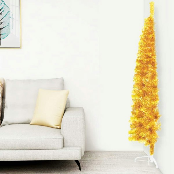 Berkfield Slim Artificial Half Christmas Tree with Stand Gold 240 cm