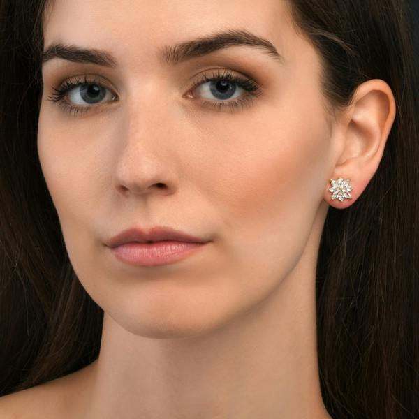 Zavana Gold Large Stud Earrings with Cubic Zirconia Stones for Women