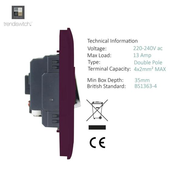 Trendi Switch 13 Amp Fused Spur with Flex Outlet in Plum Purple