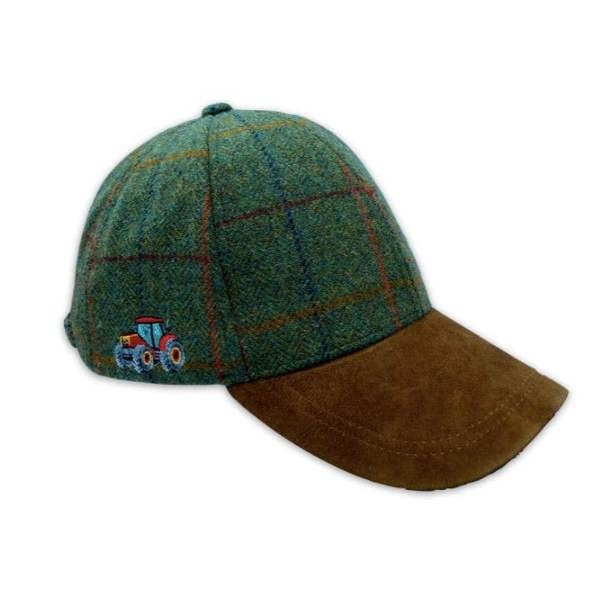 Tweed Baseball Cap with Tractor Embroidery on the side