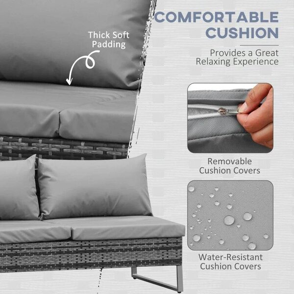 4pc Garden Rattan Wicker Outdoor Furniture Patio Corner Sofa Love Seat and Table Set with Cushions Side Desk Storage, Mixed Grey