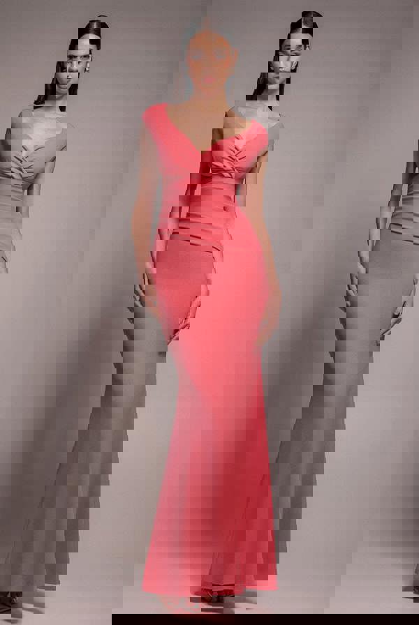 Bardot Pleated Maxi Dress - Coral DR1092