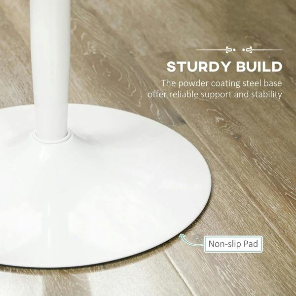White pedestal table base with non-slip pad on the bottom for stability on floors