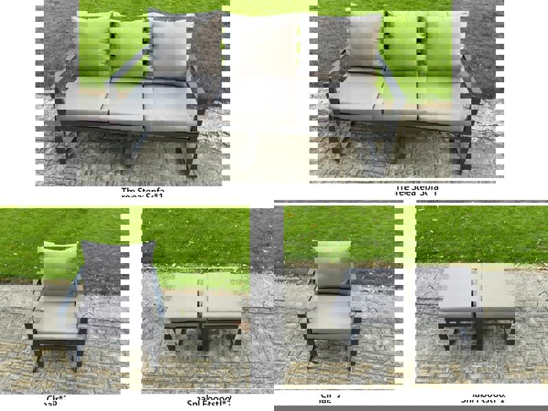 Fimous 7 Seater Aluminium Garden Furniture Set with Adjustable Rising Dining Table, 2 Chairs, 2 Footstools - Dark Grey