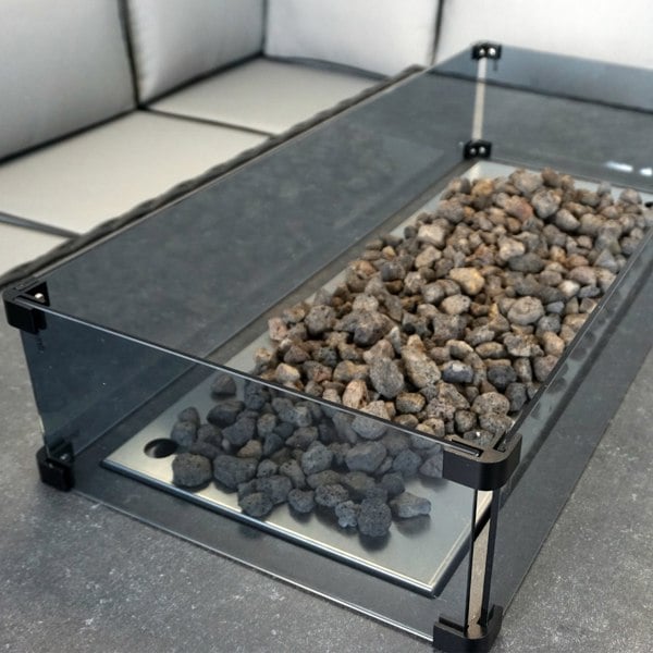 Furnishings For Less L Shaped 9 Seater Black Rattan Patio Set With Fire Pit Table