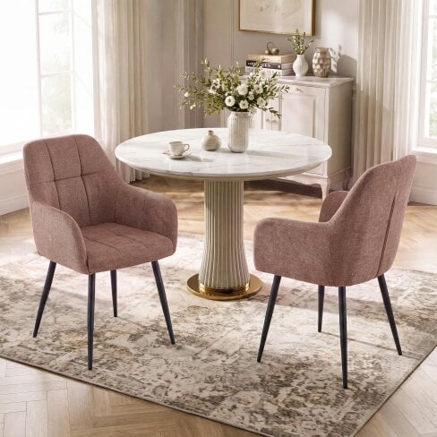 SONARA Modern Dining Chairs Set of 2 with Plush Chenille Upholstery, Ergonomic Curved Back - Chenille Upholstery - Reddish brown - 2
