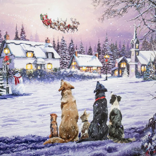 Samuel Alexander 40 x 30cm Battery Operated Light up Fibre Optic Dogs Watching Santa Christmas Wall Canvas
