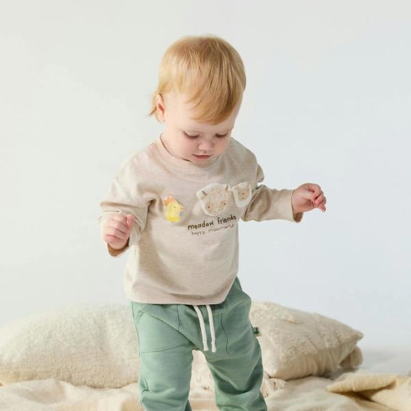 Mini Cuddles Baby Unisex Farm Animal Applique T-Shirt, Cream