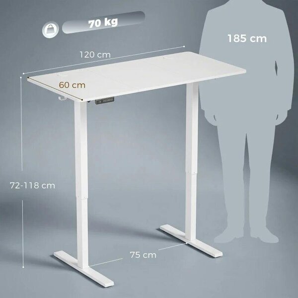 Standing Desk Memory Control Height Adjustable Desk 2 Cable Holes LED Display Sit Stand Desk White