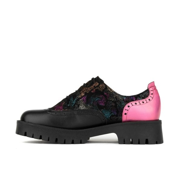 Embassy London Artisan - Dark Winter Foil & Pink - Women's leather lace-up shoe with brogue detailing