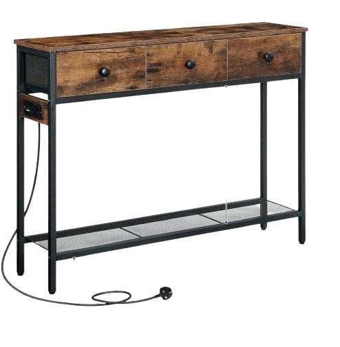 Modcraft Slim Console Table with Power Outlet and with 3 Fabric Drawers