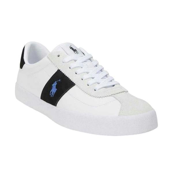 Ralph Lauren Mens Court Vulc Leather Trainers - White/Blue - 