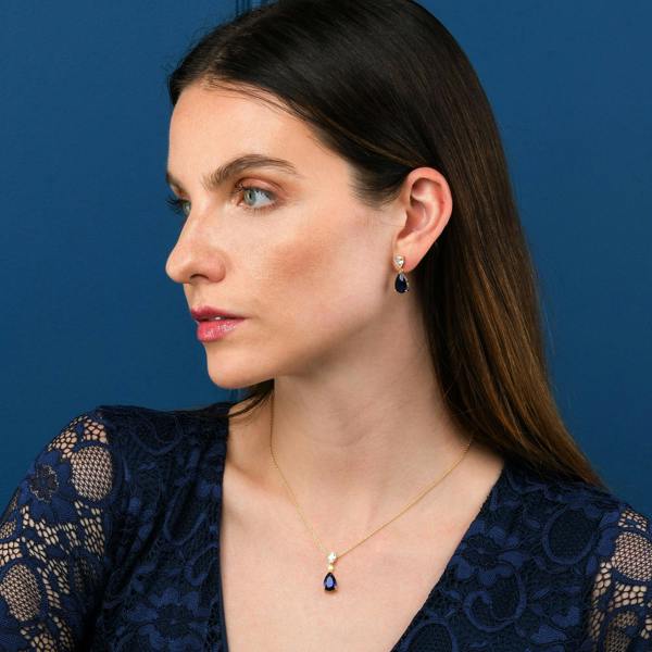 namana Gold Plated 925 Sterling Silver Blue Pear Drop Pendant Necklace For Women