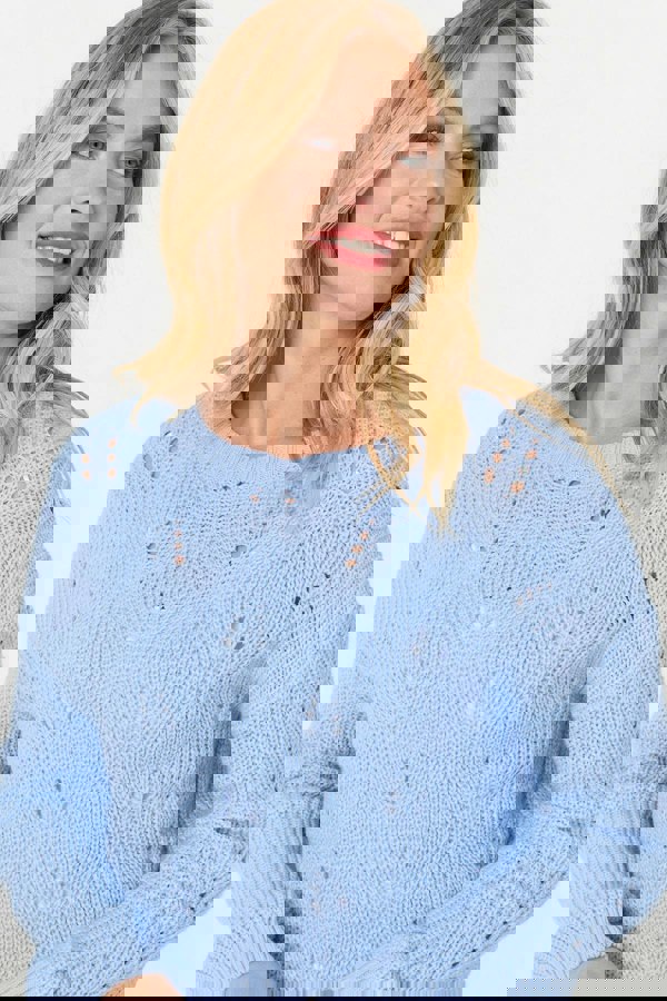 Light Blue | Textured Knit Relaxed Long Sleeve Jumper
