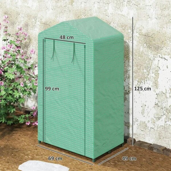 Bobobiy 3 Tier Mini Greenhouse Portable Garden Grow House with Roll Up Door and Wire Shelves, 69 x 49 x 125 cm, Green