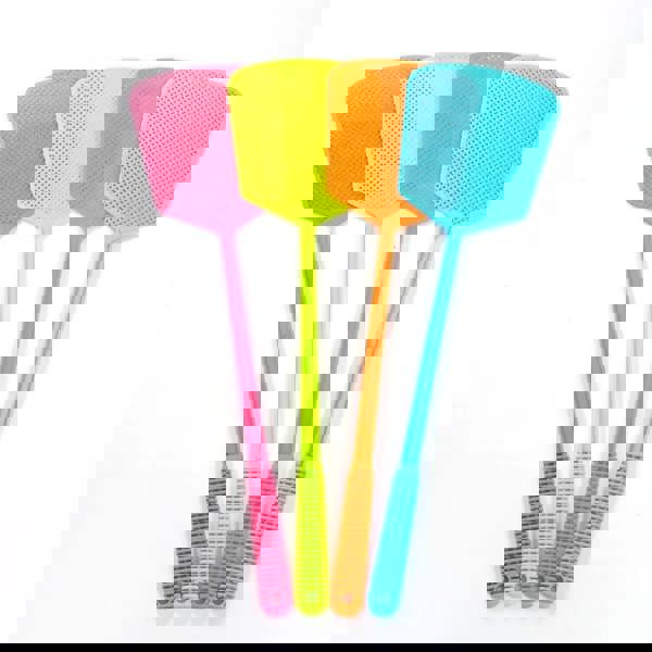 KAV Pack of 6 Fly Swat - Premium Plastic Manual Fly Swatter with Long Handle, Assorted Colours, Heavy Duty Pest Control 