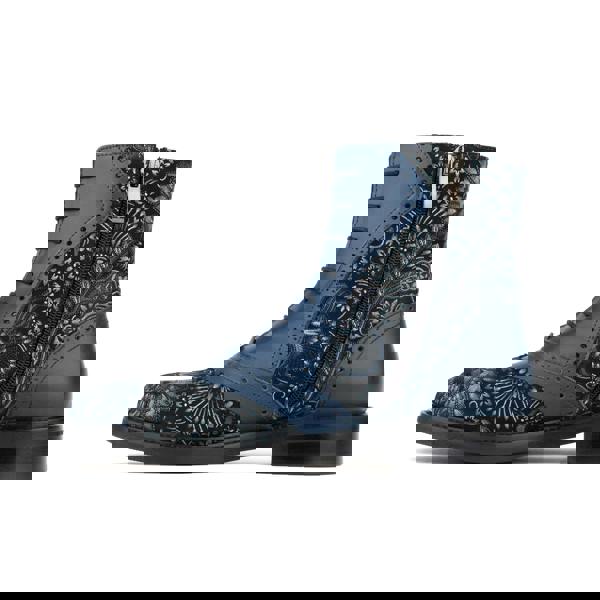 Embassy London Brick Lane Boots - Blue - Women's leather oxford higher ankle boot with brogue detail