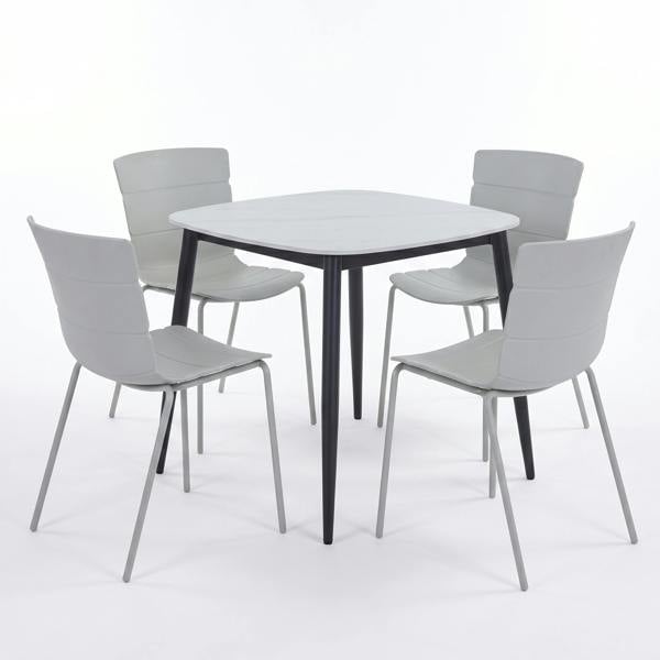 Core Products Aspen Dining Set - White Sintered Stone Square Table & 4 Bali Dining Chairs